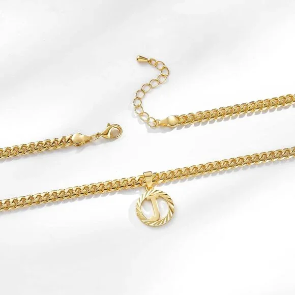 Gold Initial Necklace,14K Gold Plated Round Letter Pendant Hollow Capital Monogr - Picture 6 of 7